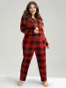 Plaid Zipper Hooded Fluffy Ball Pocket Sleep Jumpsuit sold by Bloomchic