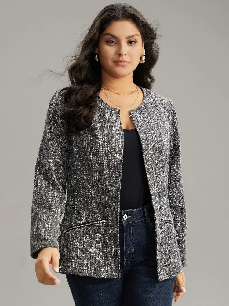 Tweed Open Front Patchwork Zipper Blazer sold by Bloomchic