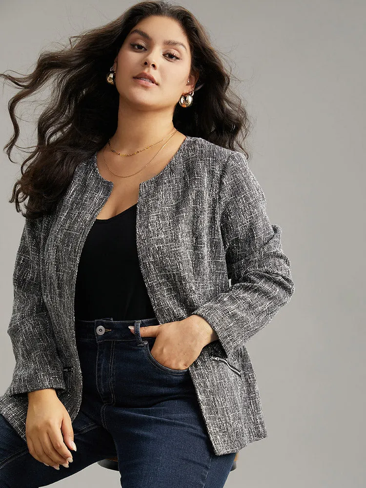 Tweed Open Front Patchwork Zipper Blazer sold by Bloomchic product image thumbnail 2