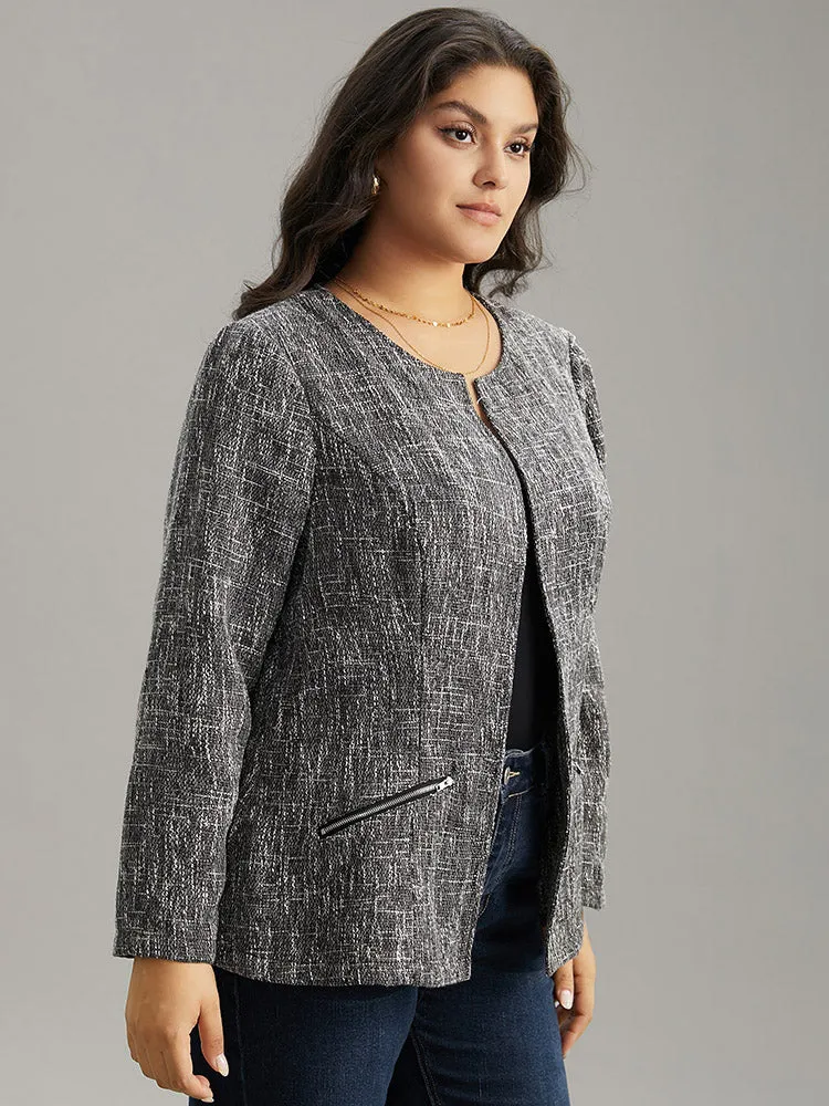 Tweed Open Front Patchwork Zipper Blazer sold by Bloomchic product image thumbnail 3