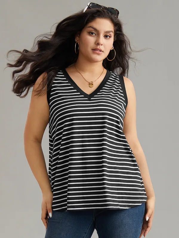 V Neck Striped Contrast Trim Tank Top sold by Bloomchic