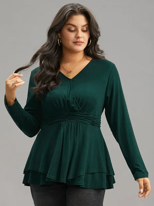 Supersoft Essentials Plain Ruffle Hem Wrap Ruched T-shirt sold by Bloomchic