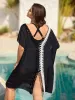 Crochet Back Design Dolman Sleeve Swim Cover-Up sold by Bloomchic