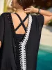 Crochet Back Design Dolman Sleeve Swim Cover-Up sold by Bloomchic