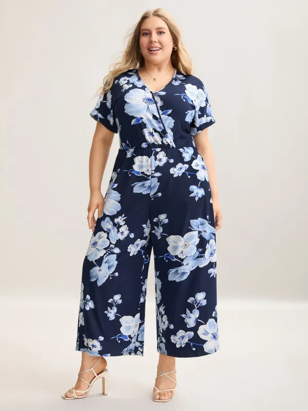 Floral Print Knit Surplice Neck Jumpsuit sold by Bloomchic