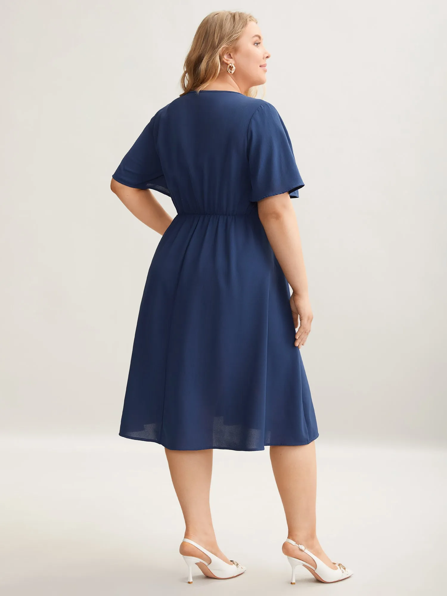Neck Cut-Out Pearl Button Pleated Dress sold by Bloomchic product image thumbnail 4