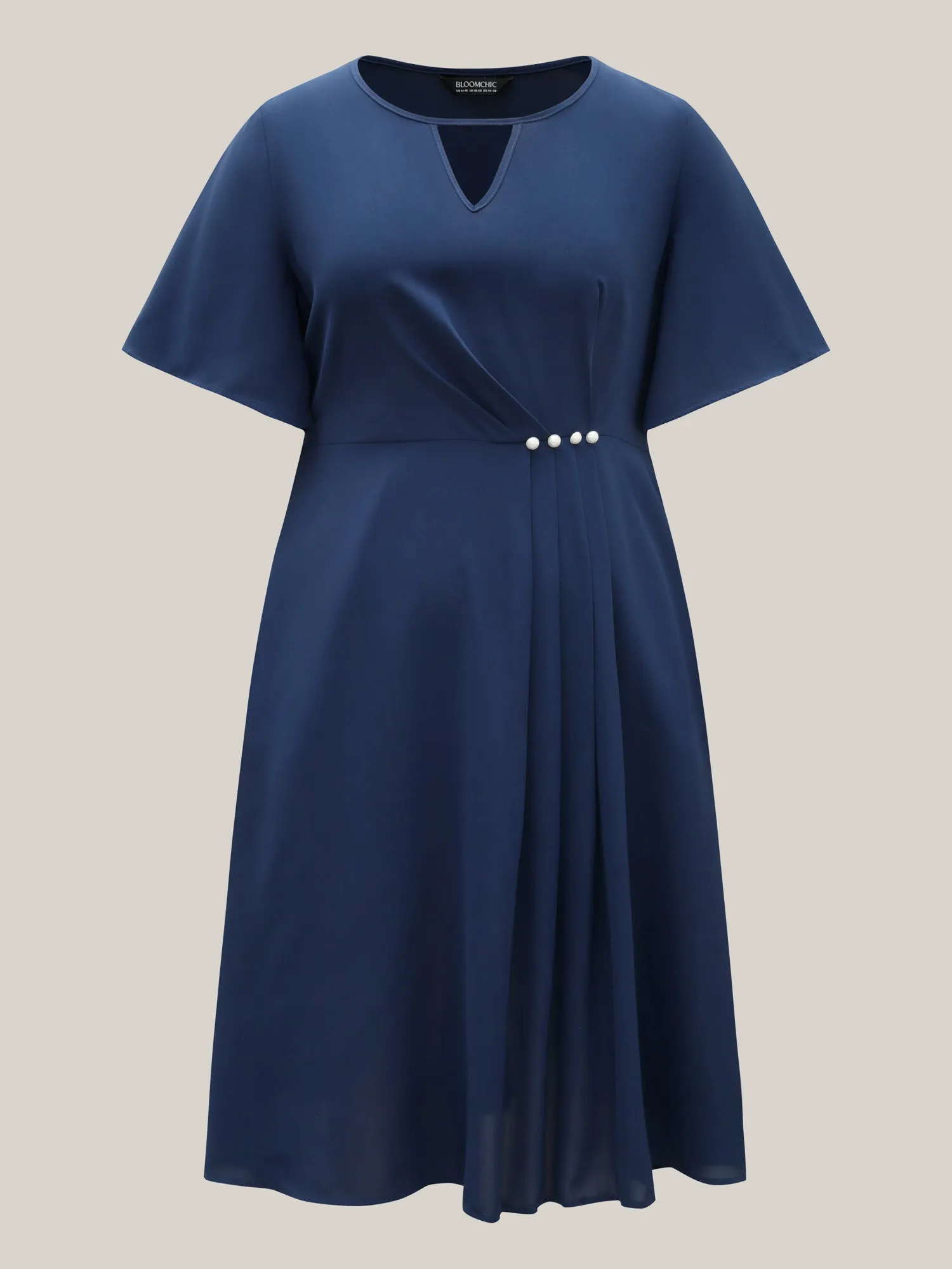 Neck Cut-Out Pearl Button Pleated Dress sold by Bloomchic product image thumbnail 5