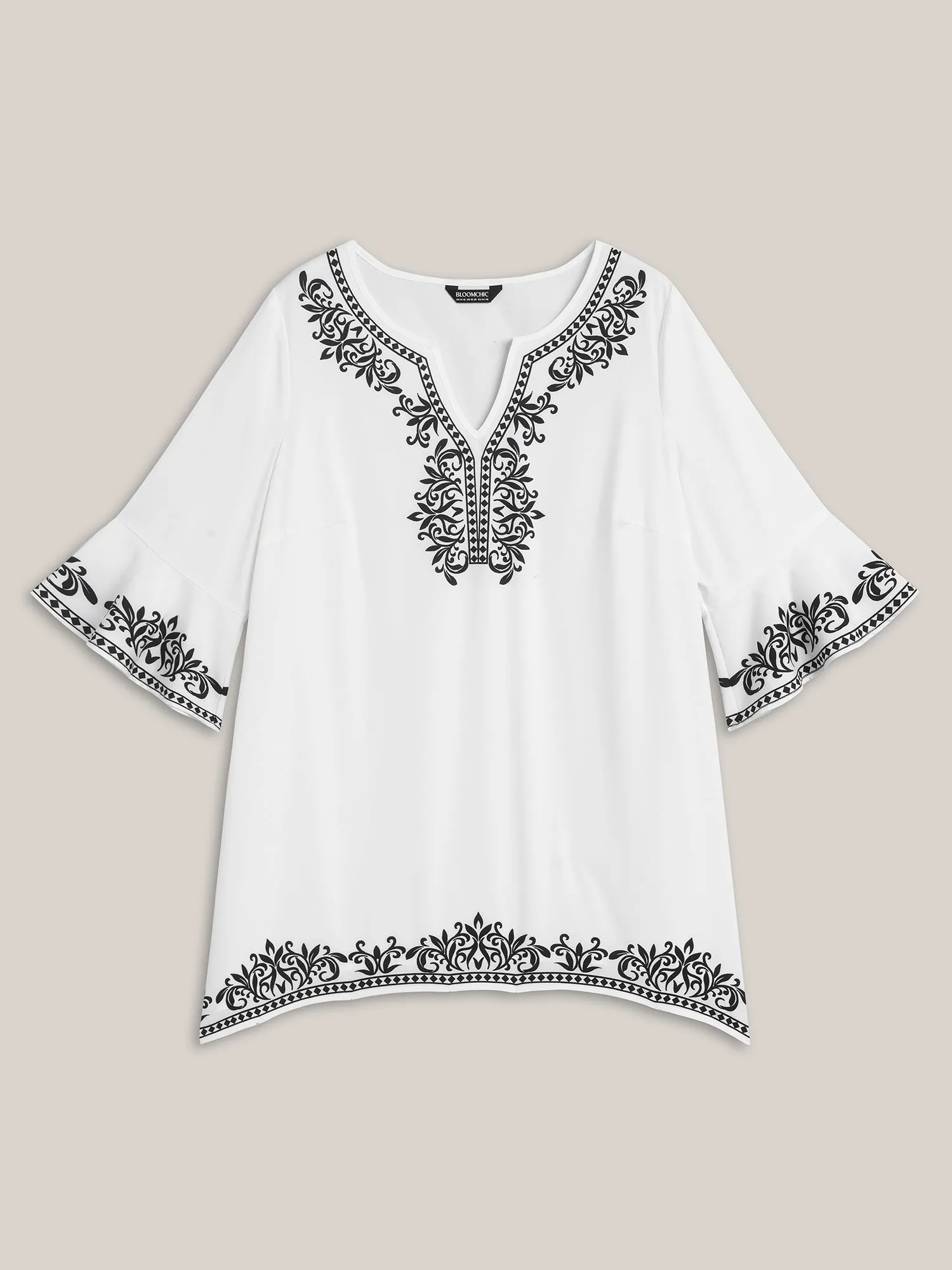 Boho Print Split Neck Relaxed Fit Blouse sold by Bloomchic product image thumbnail 4