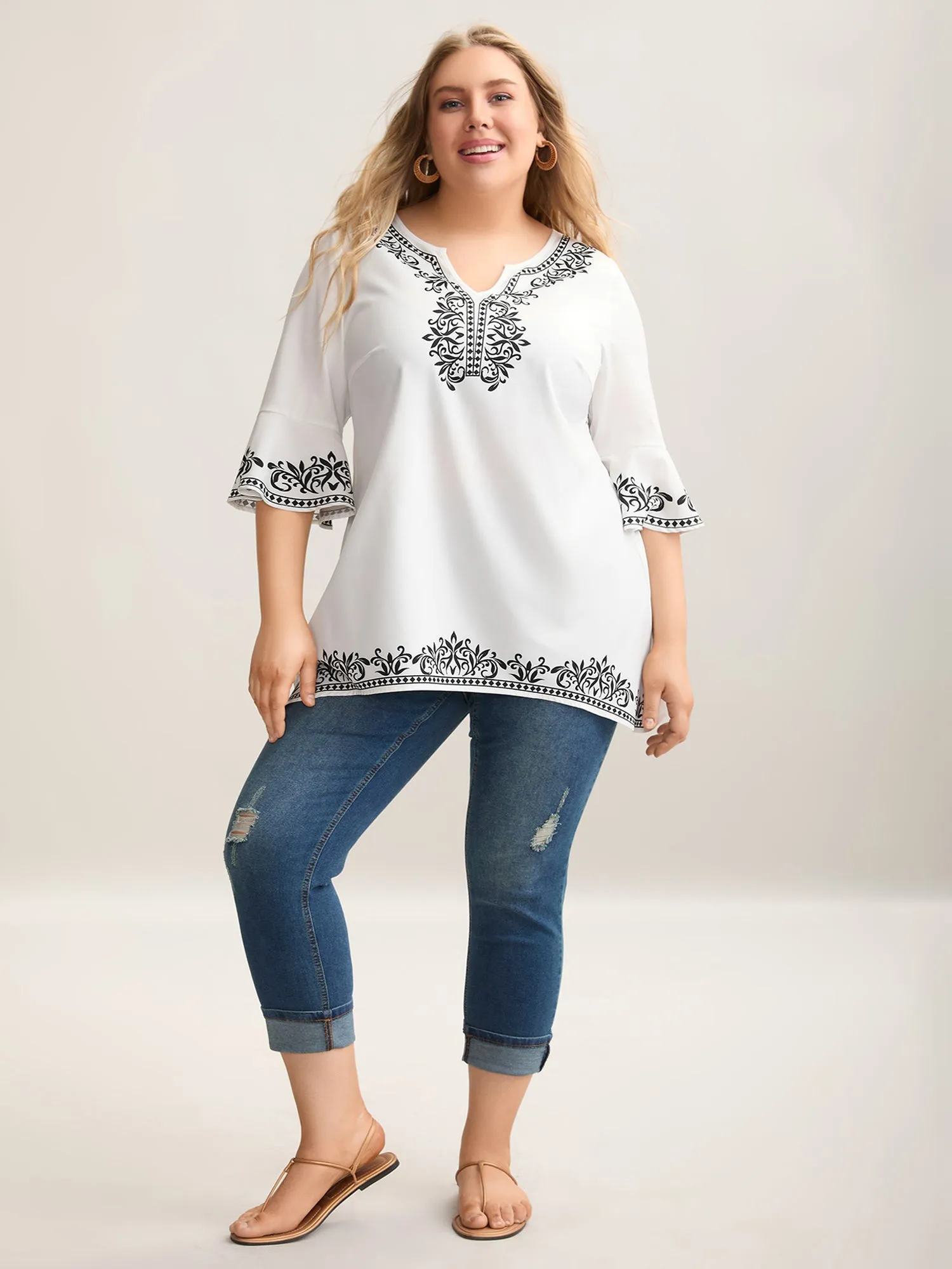 Boho Print Split Neck Relaxed Fit Blouse sold by Bloomchic product image thumbnail 2