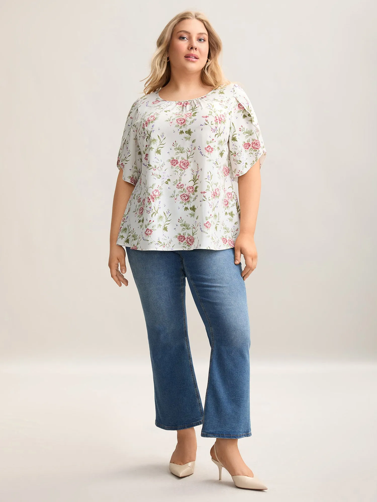 Floral Print Petal Sleeve Pleated Blouse sold by Bloomchic product image thumbnail 3