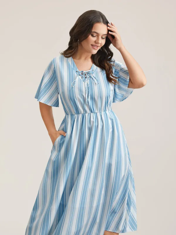 Nautical Stripes Neck Tie Midi Dress sold by Bloomchic