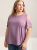 Spliced Sheer Sleeve Plain Curvy Fit Blouse sold by Bloomchic