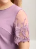 Spliced Sheer Sleeve Plain Curvy Fit Blouse sold by Bloomchic