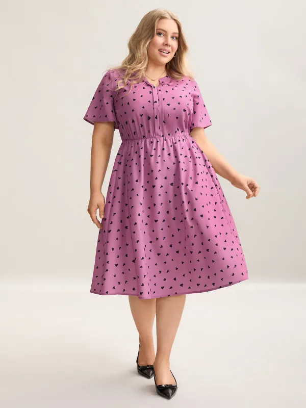 Ruffled Sleeve Printed Pockets Midi Dress sold by Bloomchic