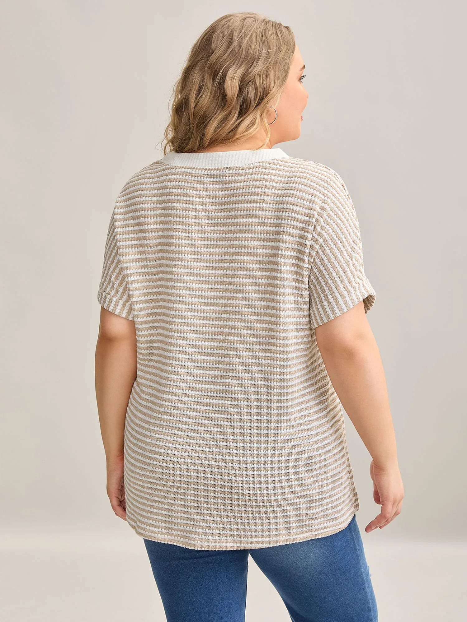 Striped Half Placket Waffle T-Shirt sold by Bloomchic product image thumbnail 4