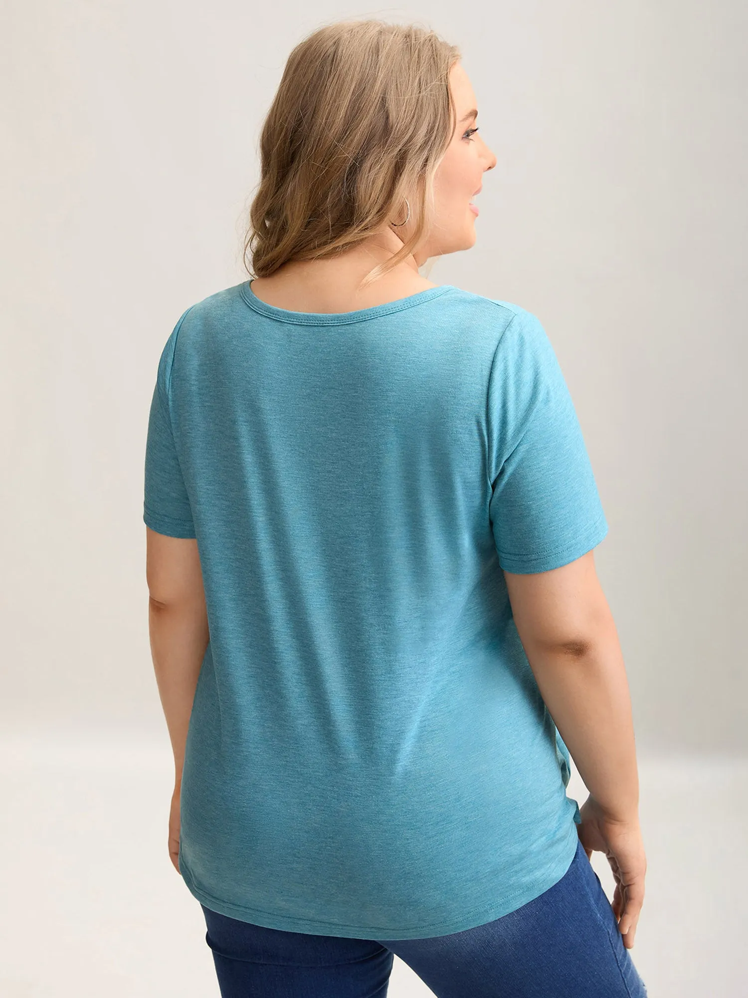 Heathered Split Neck Curvy-Fit T-Shirt sold by Bloomchic product image thumbnail 4