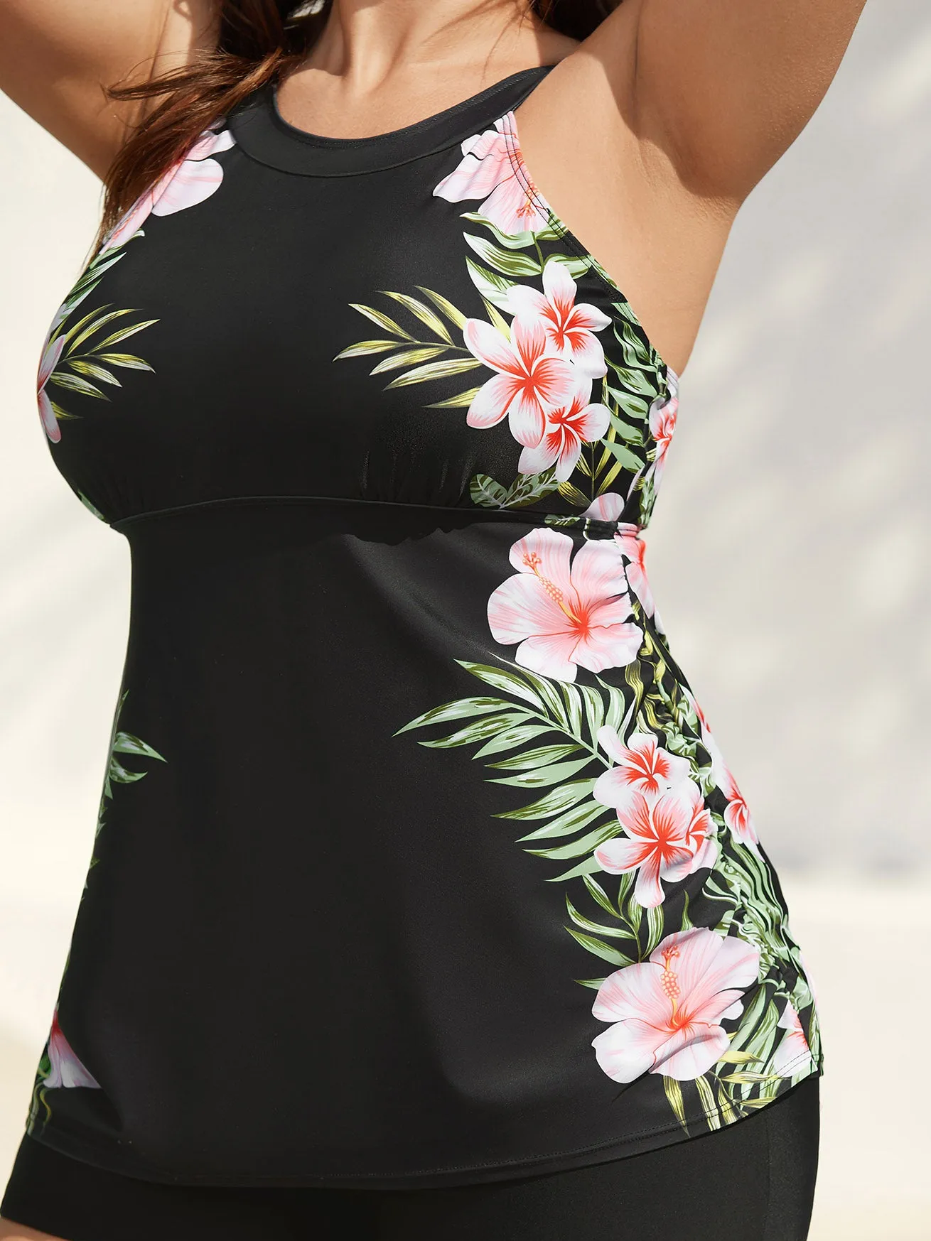 Side Floral Pattern Round Neck Swim Top sold by Bloomchic product image thumbnail 4