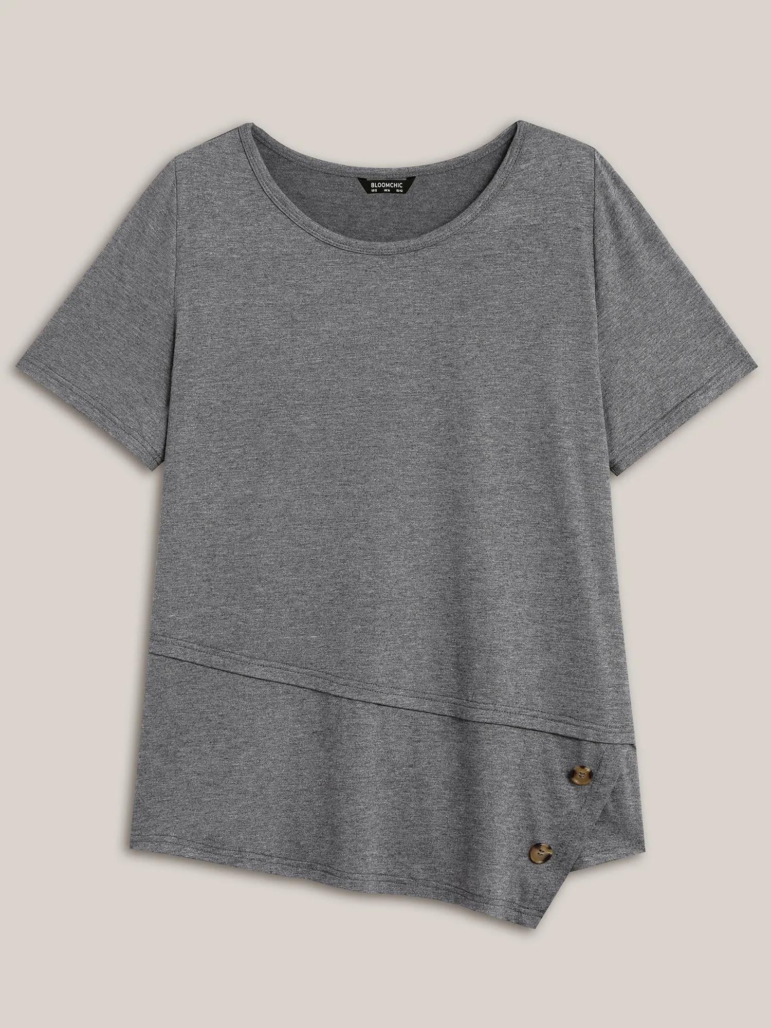 Asymmetrical Hem Buttons Plain Knit Top sold by Bloomchic product image thumbnail 5