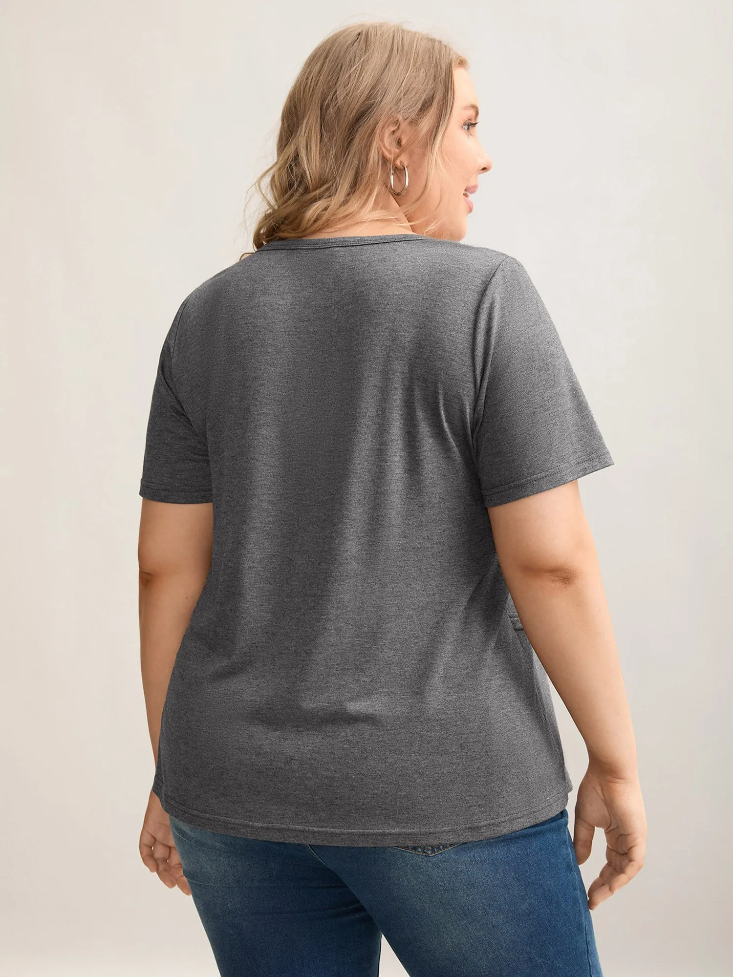 Asymmetrical Hem Buttons Plain Knit Top sold by Bloomchic product image thumbnail 4