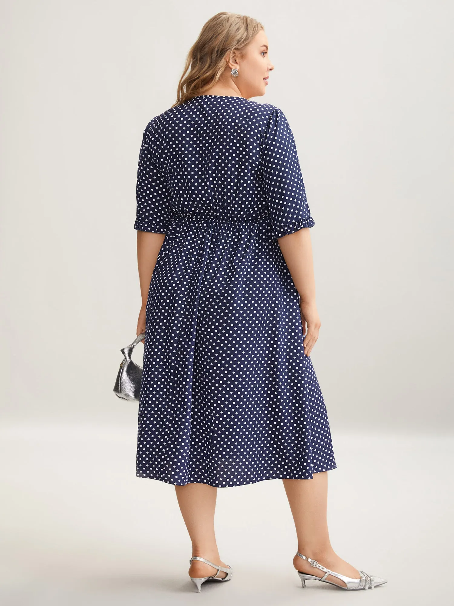 Polka Dot Print Slit Sleeve Pockets Midi Dress sold by Bloomchic product image thumbnail 4