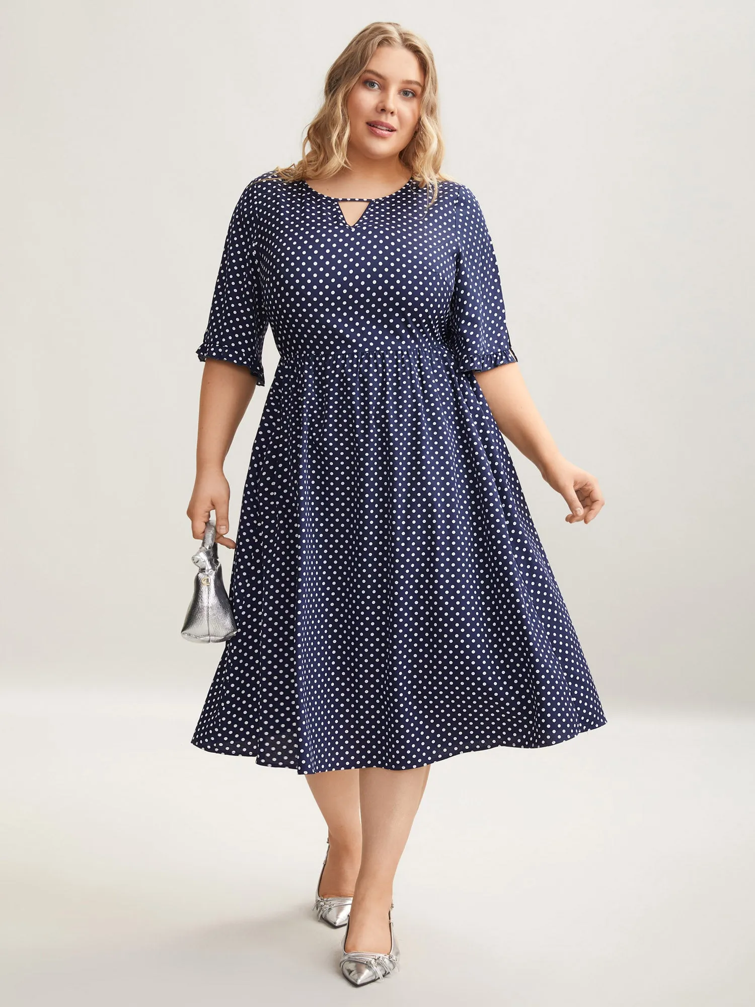 Polka Dot Print Slit Sleeve Pockets Midi Dress sold by Bloomchic product image thumbnail 3