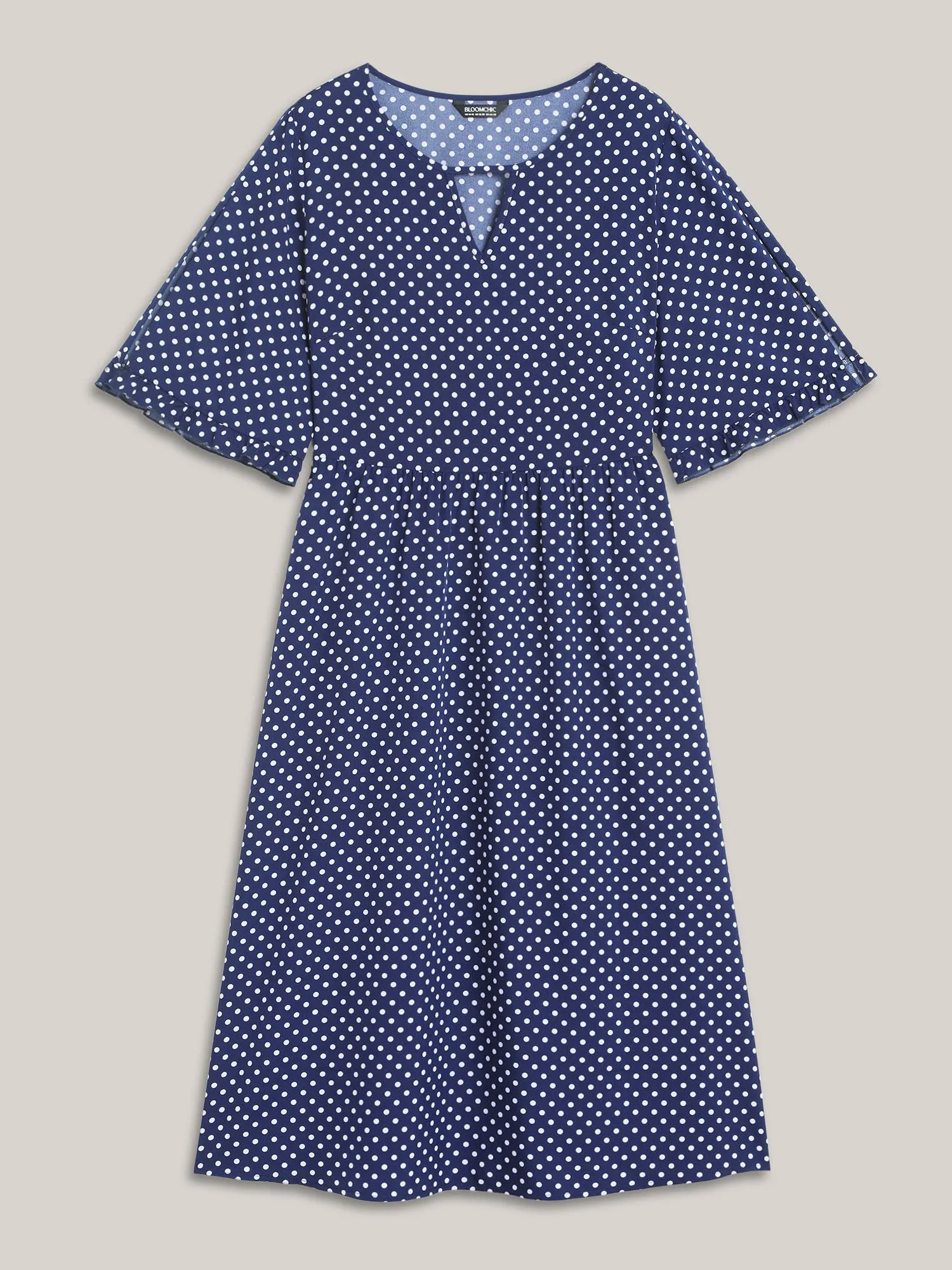 Polka Dot Print Slit Sleeve Pockets Midi Dress sold by Bloomchic product image thumbnail 5