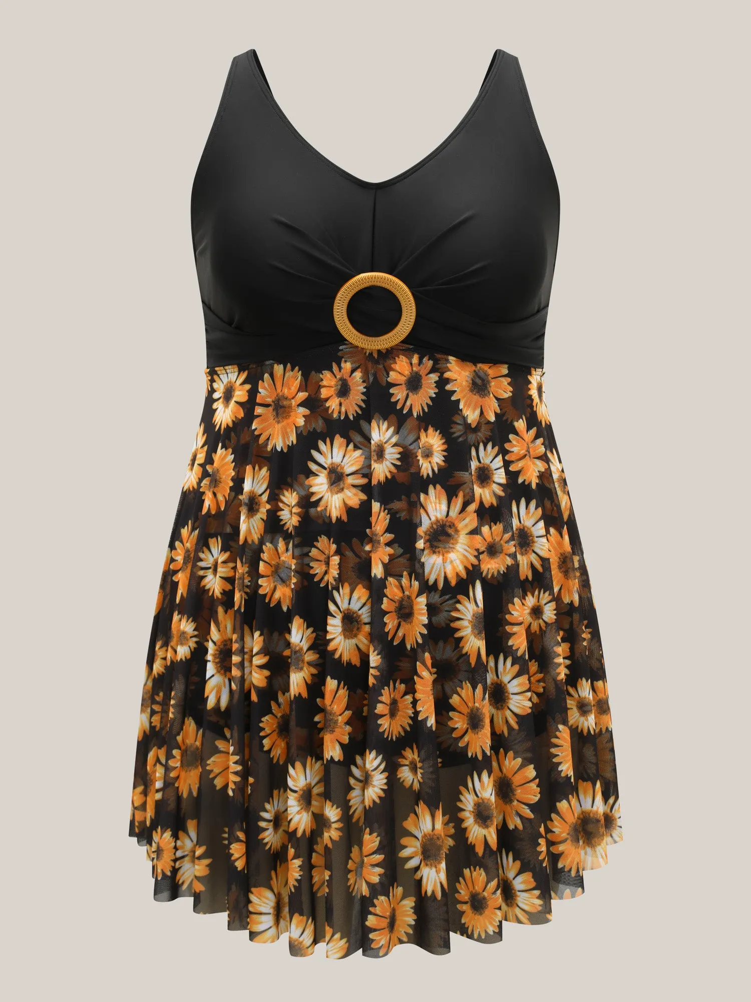 Sunflower Pattern Mesh Contrast Swim Dress sold by Bloomchic product image thumbnail 5