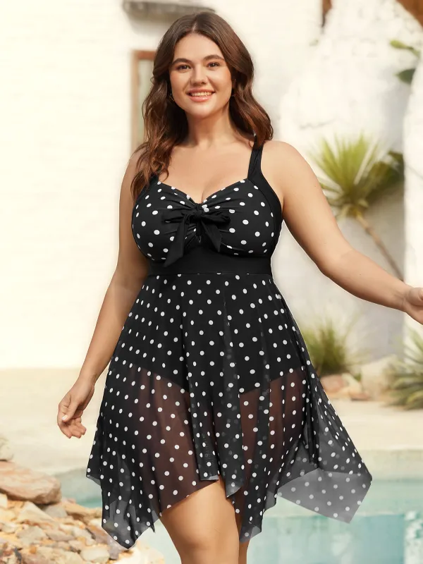 Polka Dot Spliced Knotted Swim Dress sold by Bloomchic