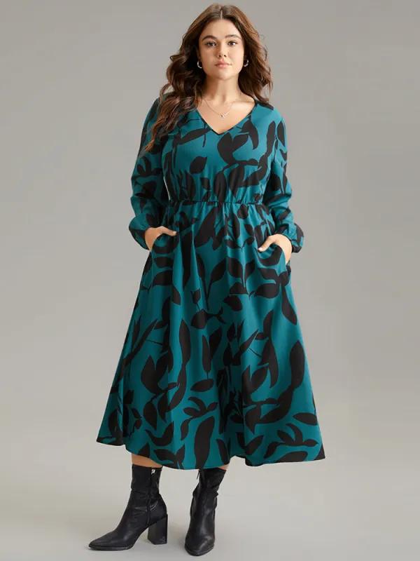 Silhouette Floral Print Elastic Waist Lantern Sleeve Dress sold by Bloomchic