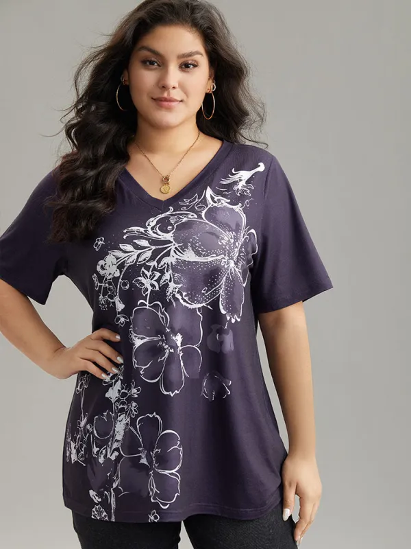 Floral Print V Neck T-shirt sold by Bloomchic