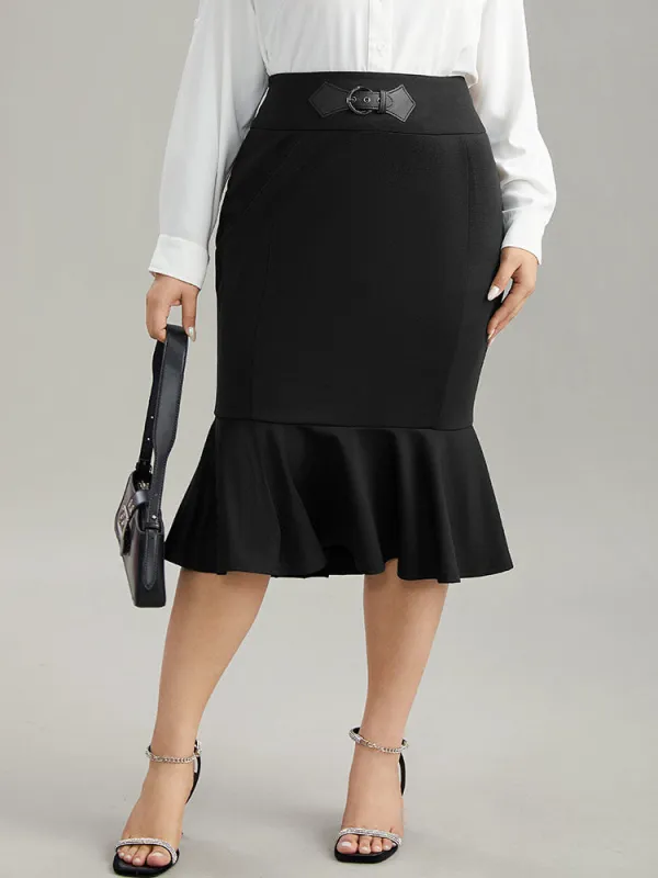 Plain Ruffles Buckle Detail Mermaid Hem Skirt sold by Bloomchic