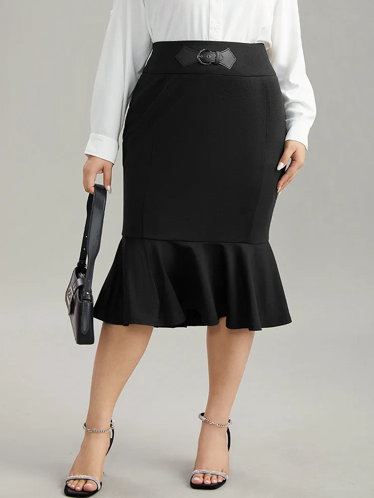 Plain Ruffles Buckle Detail Mermaid Hem Skirt sold by Bloomchic