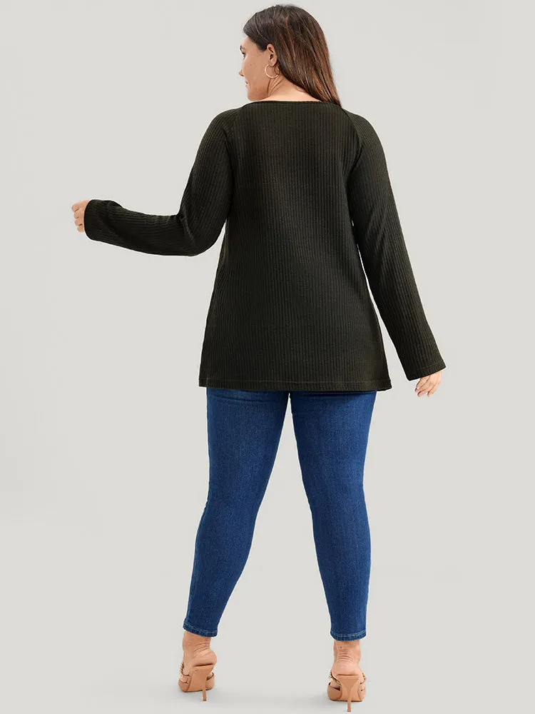 Solid Contrast Lace V Neck Rib Knit Long Tee sold by Bloomchic product image thumbnail 4