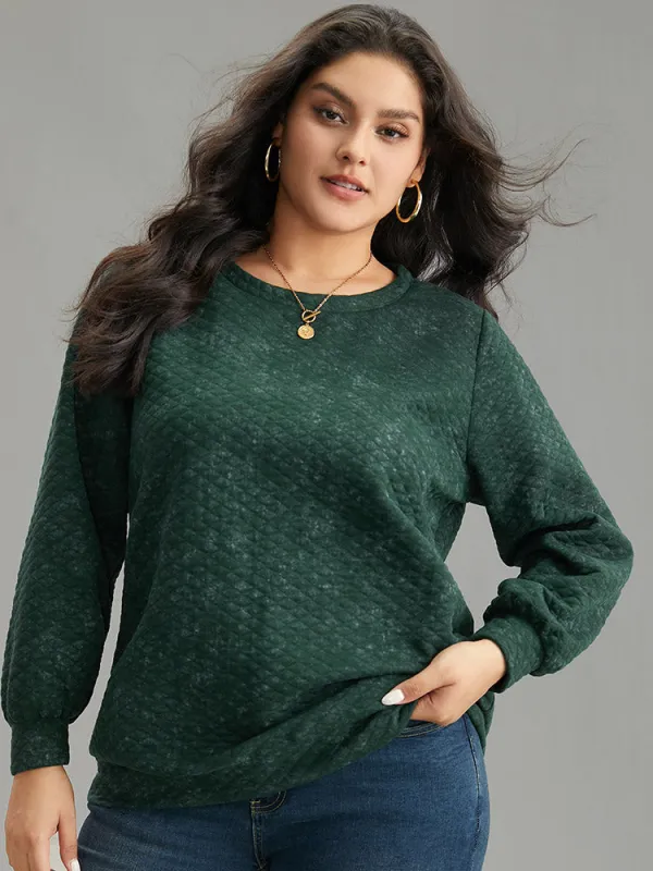 Plain Textured Round Neck Sweatshirt sold by Bloomchic