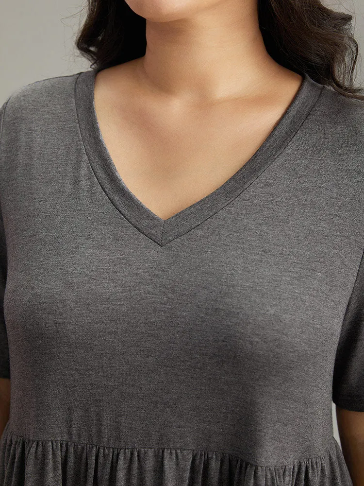 Plain Heather Elastic Waist Gathered Sleep Dress sold by Bloomchic product image thumbnail 5