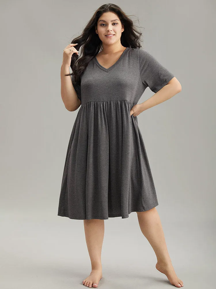 Plain Heather Elastic Waist Gathered Sleep Dress sold by Bloomchic product image thumbnail 4