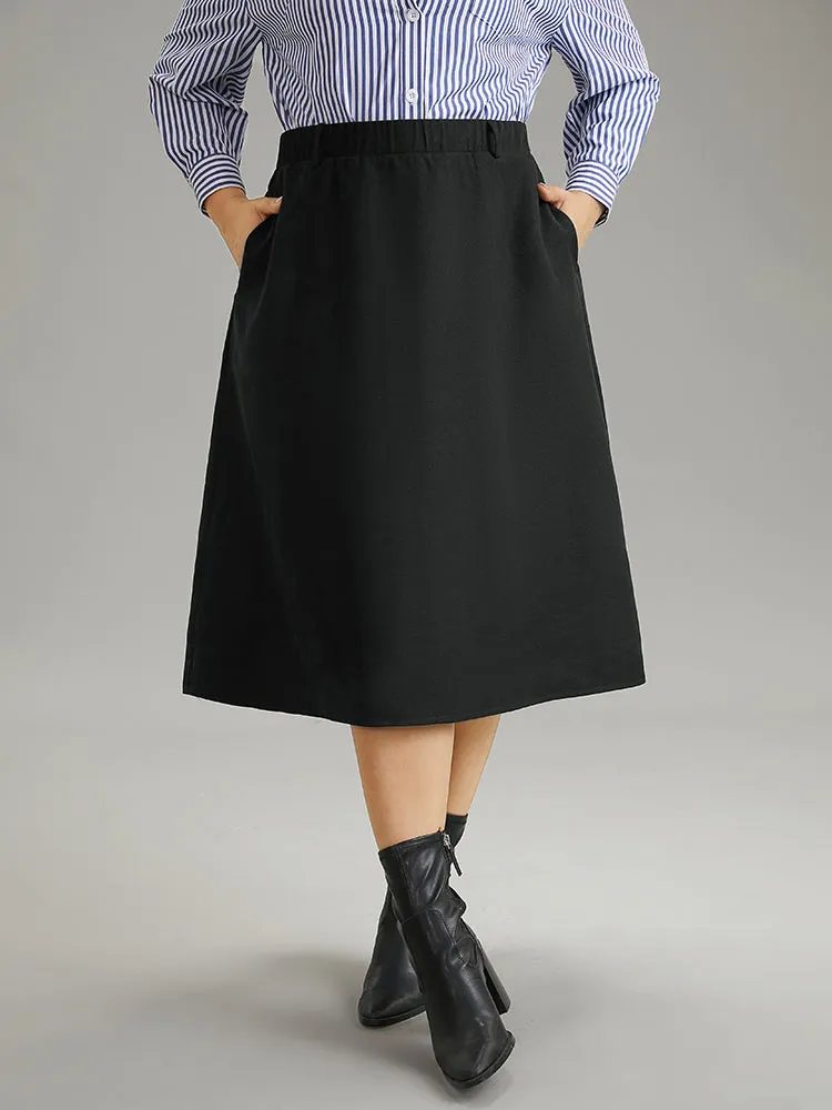Plain Pocket Elastic Waist A-line Skirt sold by Bloomchic