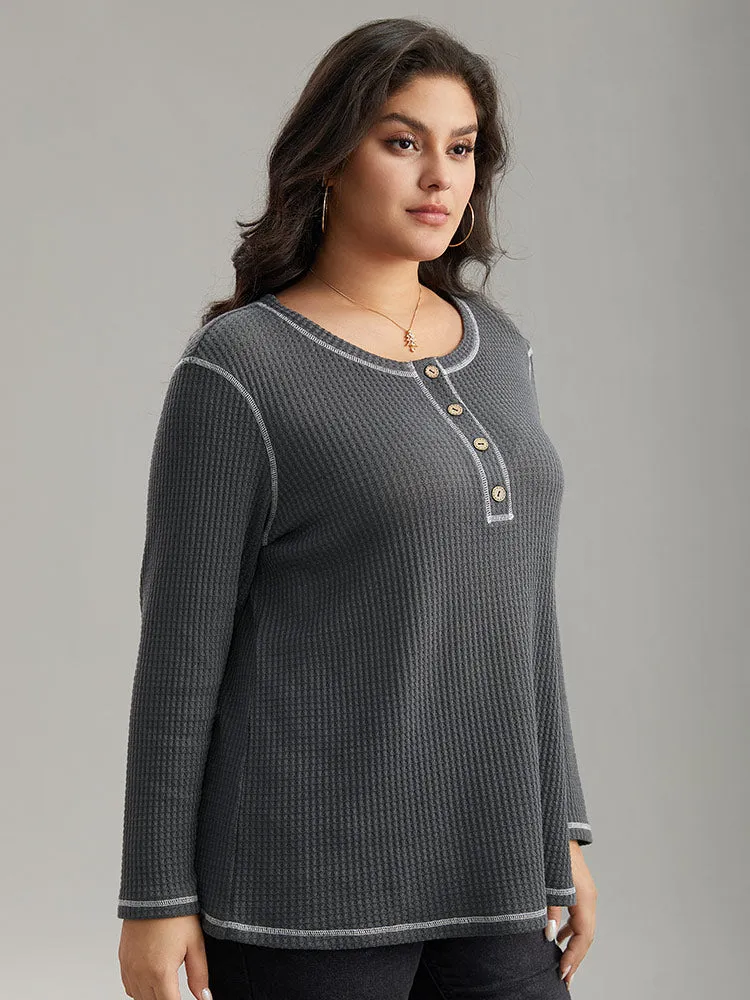 Waffle Knit Stitch Button Through T-shirt sold by Bloomchic product image thumbnail 3