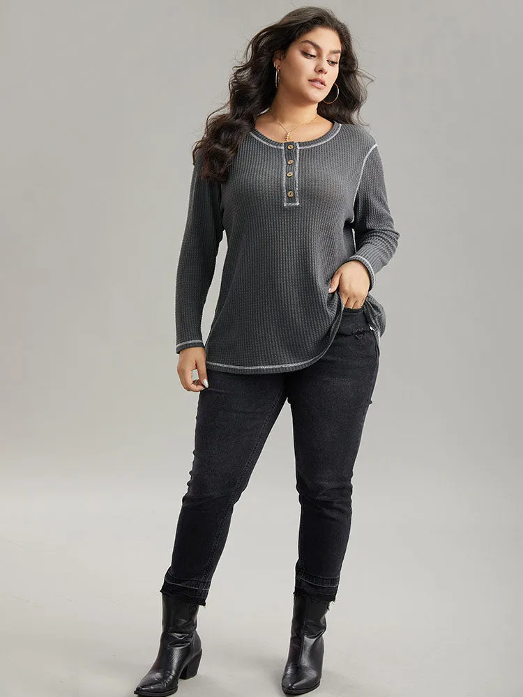 Waffle Knit Stitch Button Through T-shirt sold by Bloomchic product image thumbnail 4