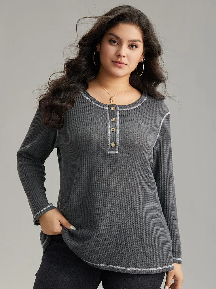 Waffle Knit Stitch Button Through T-shirt sold by Bloomchic