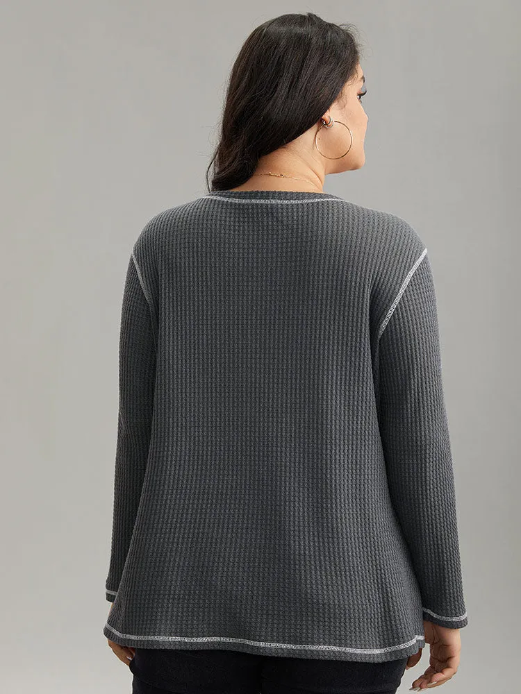 Waffle Knit Stitch Button Through T-shirt sold by Bloomchic product image thumbnail 5