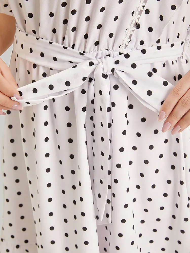 Polka Dot Belted Pocket Ruffle Cap Sleeve Dress sold by Bloomchic product image thumbnail 5