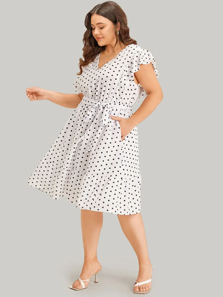 Polka Dot Belted Pocket Ruffle Cap Sleeve Dress sold by Bloomchic product image thumbnail 3