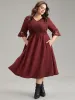 Geometric Shirred Lace Patchwork Bell Sleeve Dress sold by Bloomchic