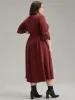 Geometric Shirred Lace Patchwork Bell Sleeve Dress sold by Bloomchic