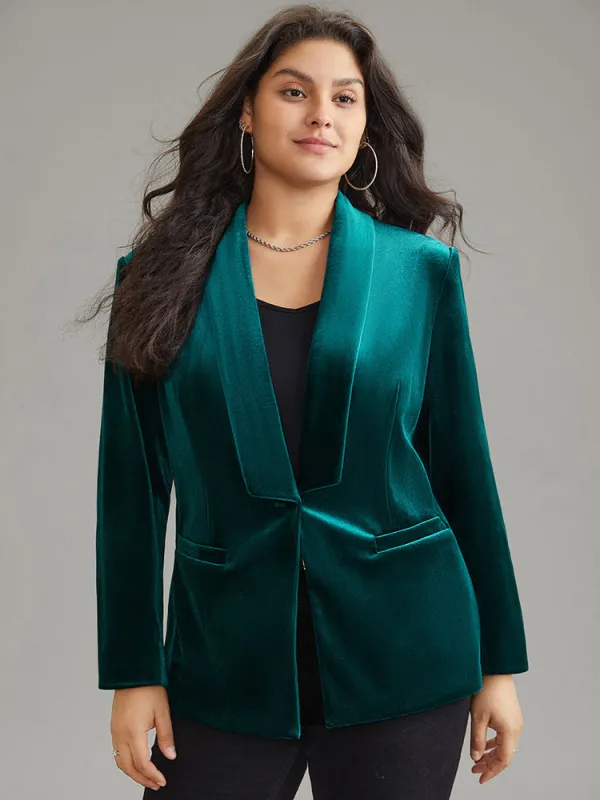 Solid Velvet Button Up Lapel Collar Blazer sold by Bloomchic