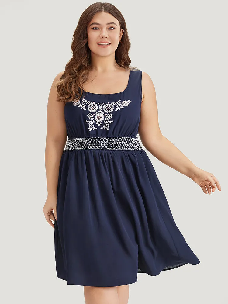 Floral Embroidered Pocket Ruffle Contrast Shirred Tank Dress sold by Bloomchic product image thumbnail 5