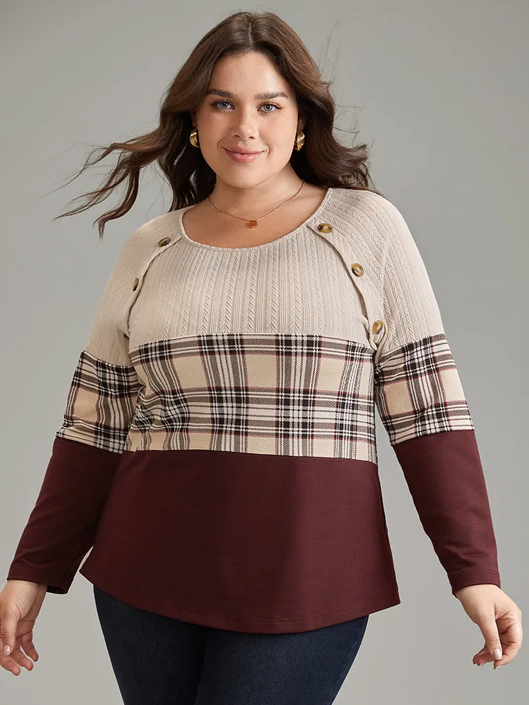 Colorblock Contrast Button Detail Plaid Sweatshirt sold by Bloomchic product image thumbnail 4