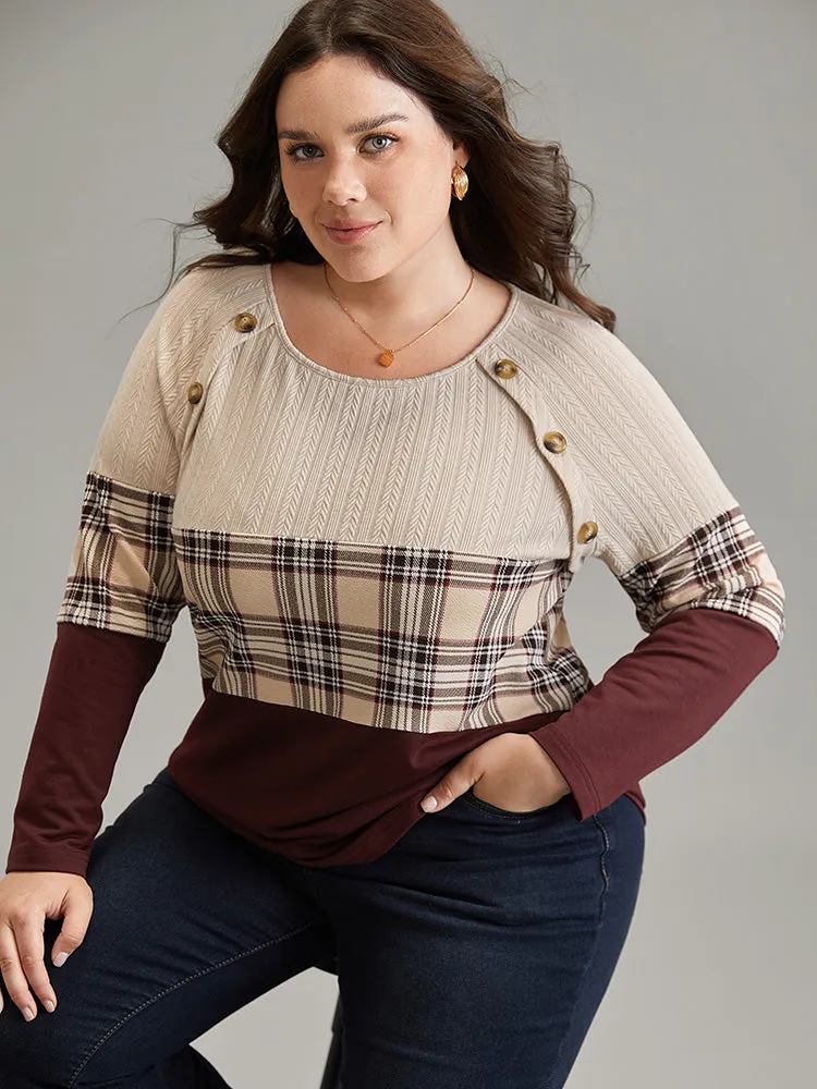 Colorblock Contrast Button Detail Plaid Sweatshirt sold by Bloomchic product image thumbnail 3
