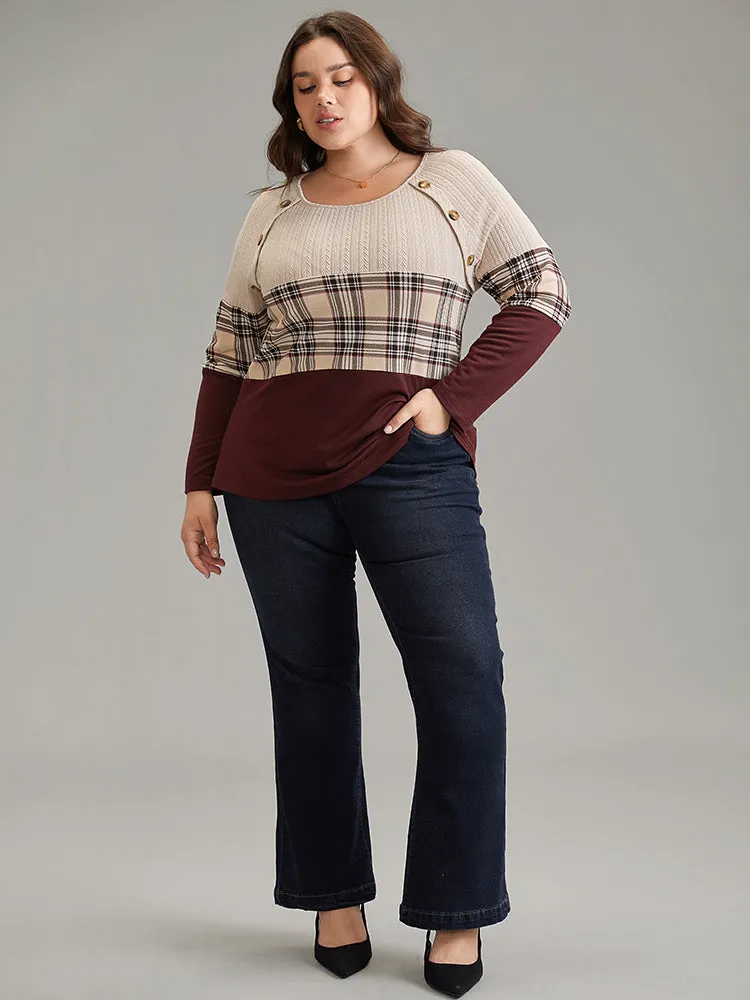 Colorblock Contrast Button Detail Plaid Sweatshirt sold by Bloomchic product image thumbnail 5